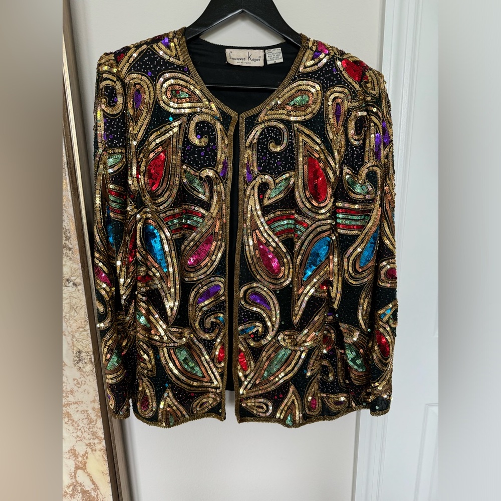 Laurence Kazar Vintage Sequence Colorful Jacket Size M